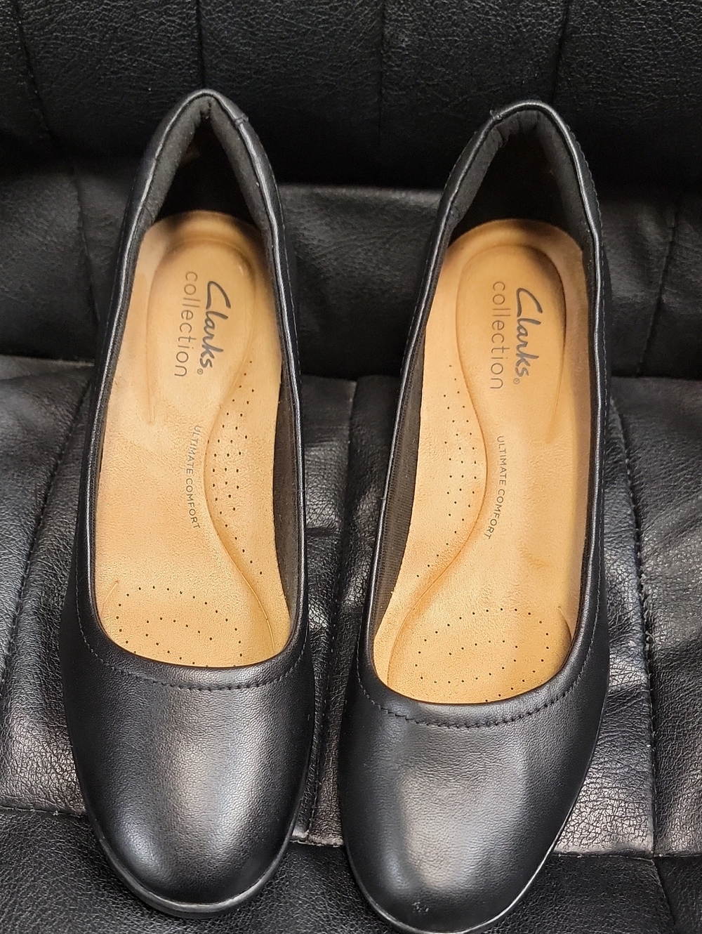 Clarks Black Leather Slip-On Comfort Flats